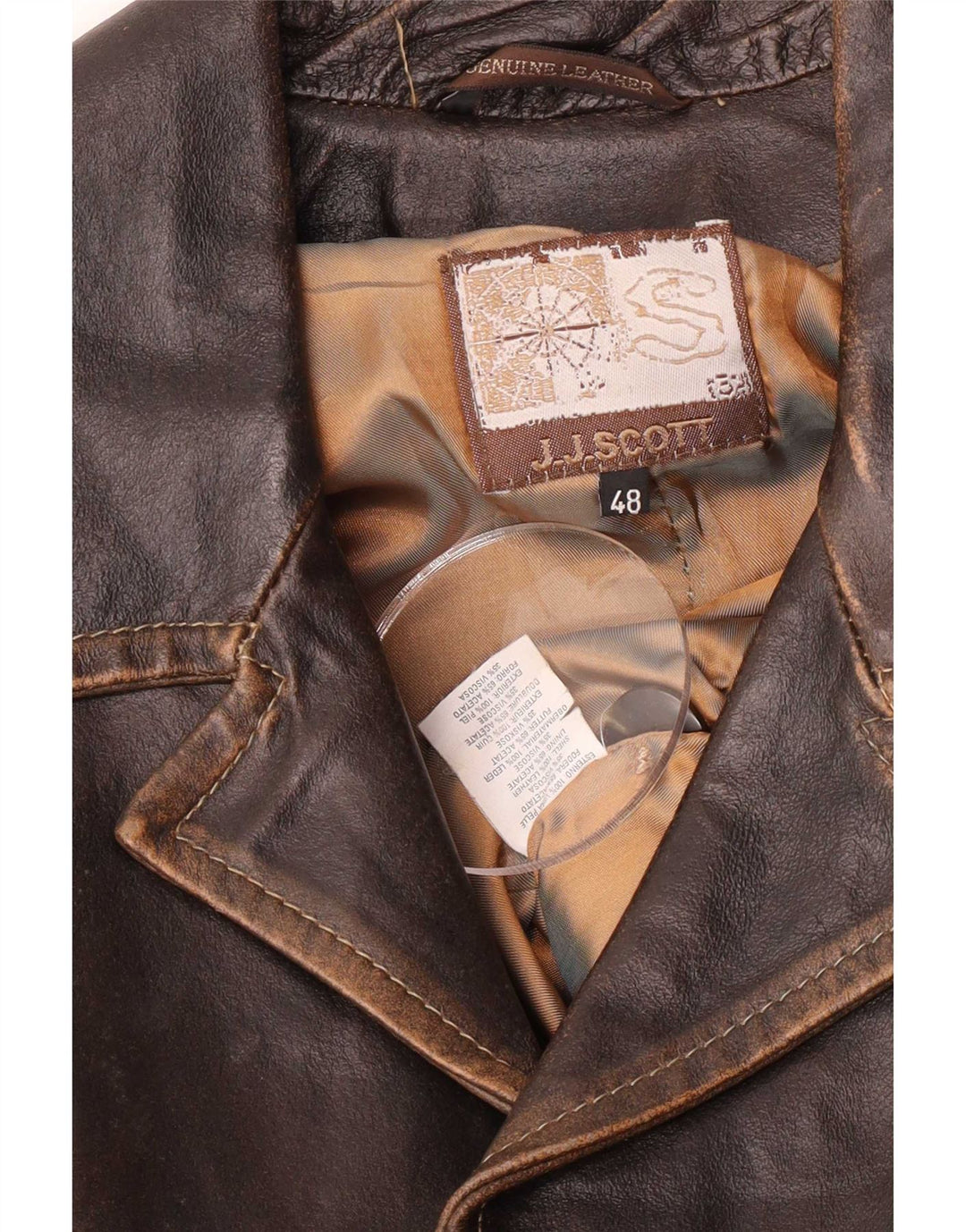 J.J.Scott Chaqueta de cuero para hombre IT 48 Marrón medio