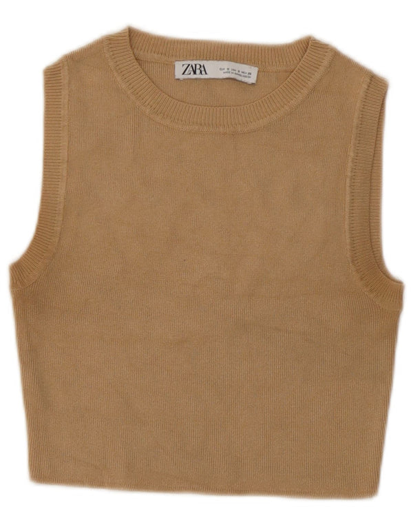 Zara Mujer Crop Vest Top UK 10 Small Beige