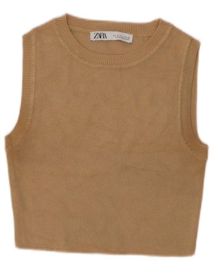 Zara Mujer Crop Vest Top UK 10 Small Beige