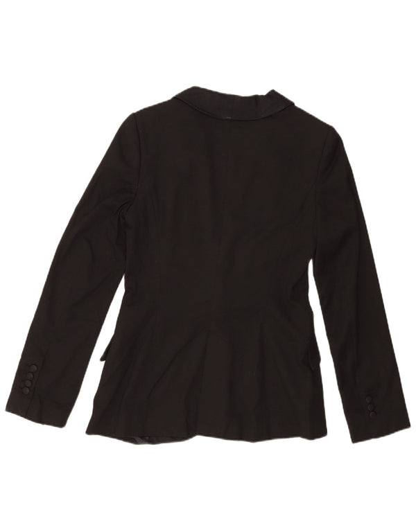 Zara Mujer Chaqueta Blazer De 1 Botón UK 8 Small Poliéster Negro