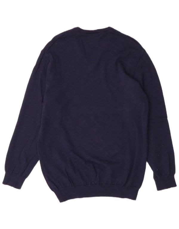 Lacoste Mens V-Neck Jumper Sweater Size 4 Medium Navy Blue Wool