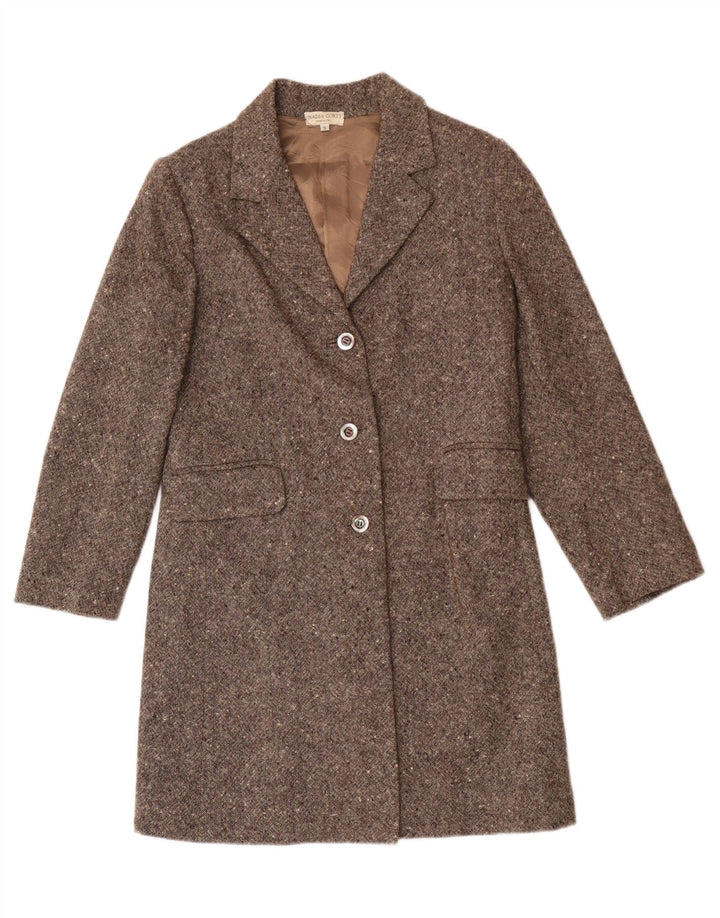 Vintage mujer abrigo Reino Unido 10 pequeña lana moteada beige
