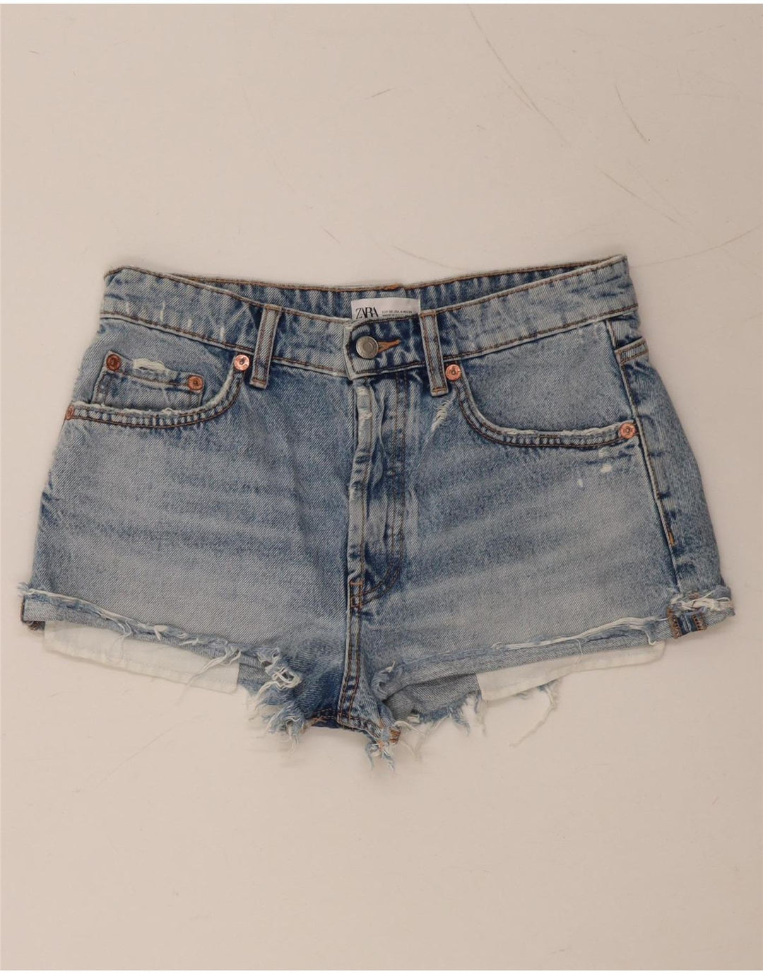 ZARA Mujer Shorts Vaqueros Desgastados EU 36 XS W26 Algodón Azul