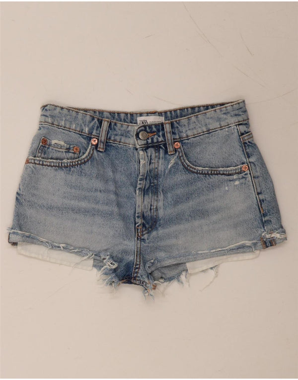 ZARA Womens Distressed Denim Shorts EU 36 XS W26  Blue Cotton