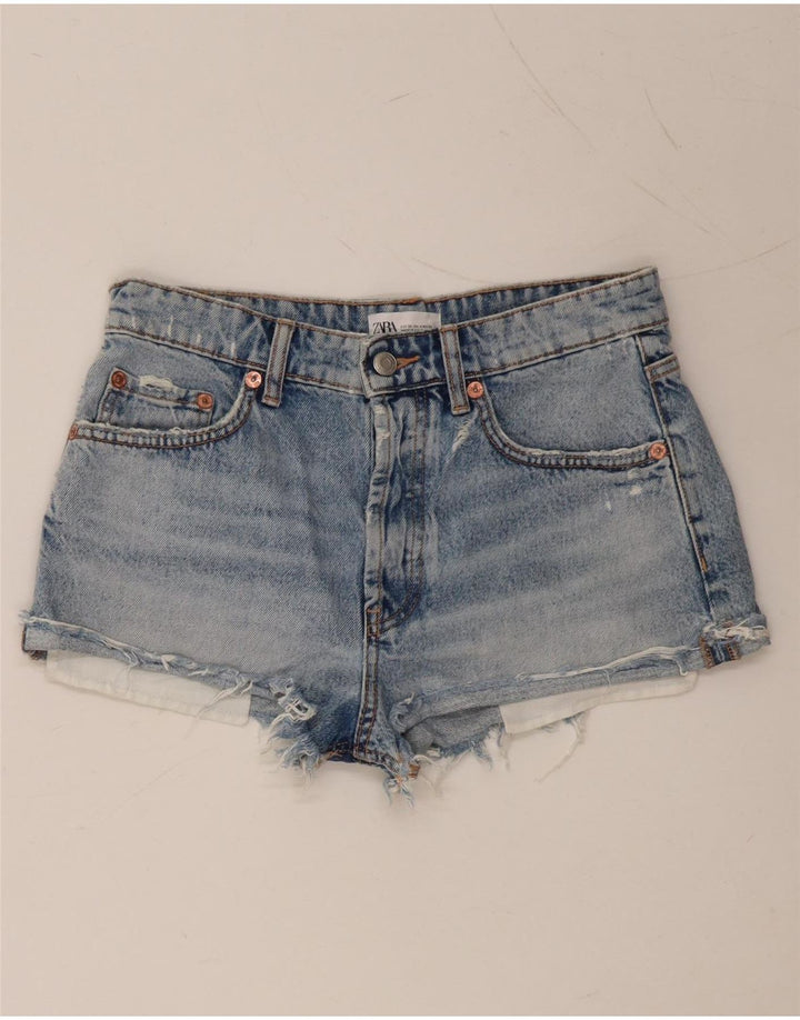 ZARA Mujer Shorts Vaqueros Desgastados EU 36 XS W26 Algodón Azul