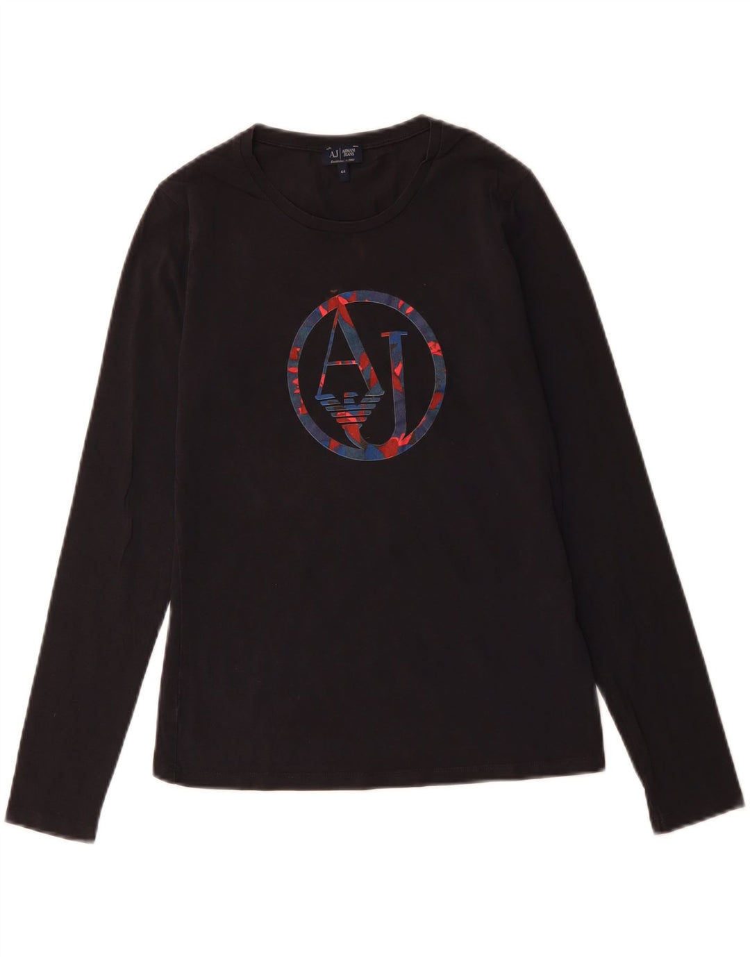 Armani Jeans Mujer Gráfico Top Manga Larga IT 44 Medio Negro Algodón