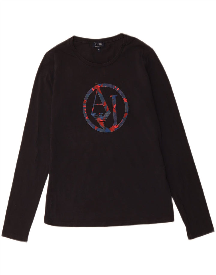 Armani Jeans Mujer Gráfico Top Manga Larga IT 44 Medio Negro Algodón