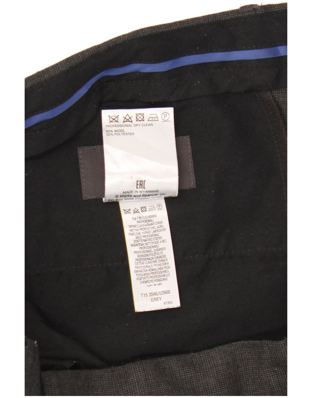 Marks & Spencer Pantalones de traje ajustados a medida para hombre W36 L33 Lana a cuadros gris