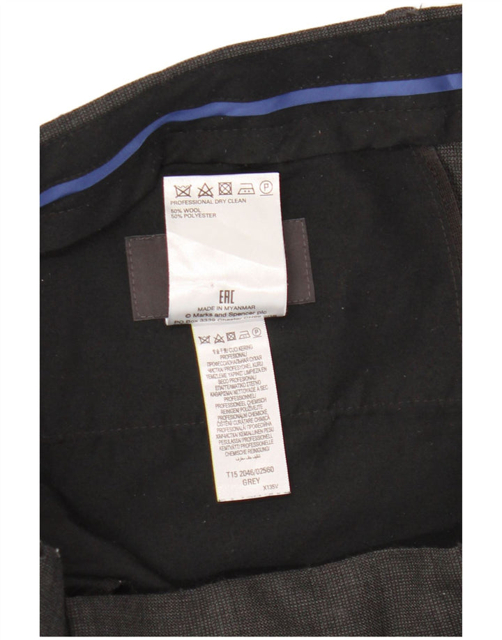 Marks & Spencer Pantalones de traje ajustados a medida para hombre W36 L33 Lana a cuadros gris