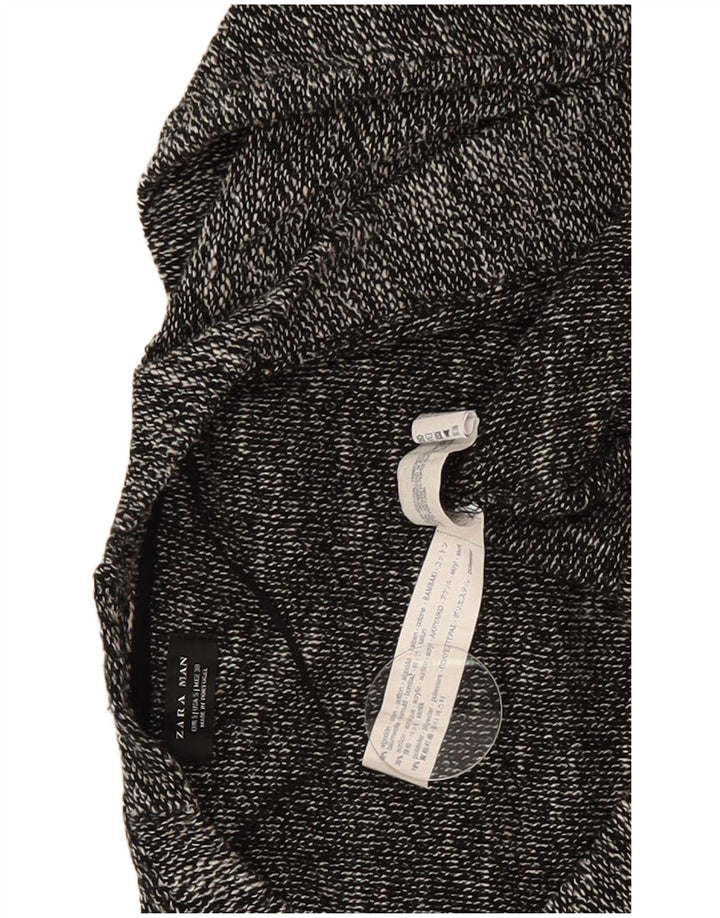 Zara Hombre Jersey Cárdigan Abierto Pequeño Algodón Moteado Gris