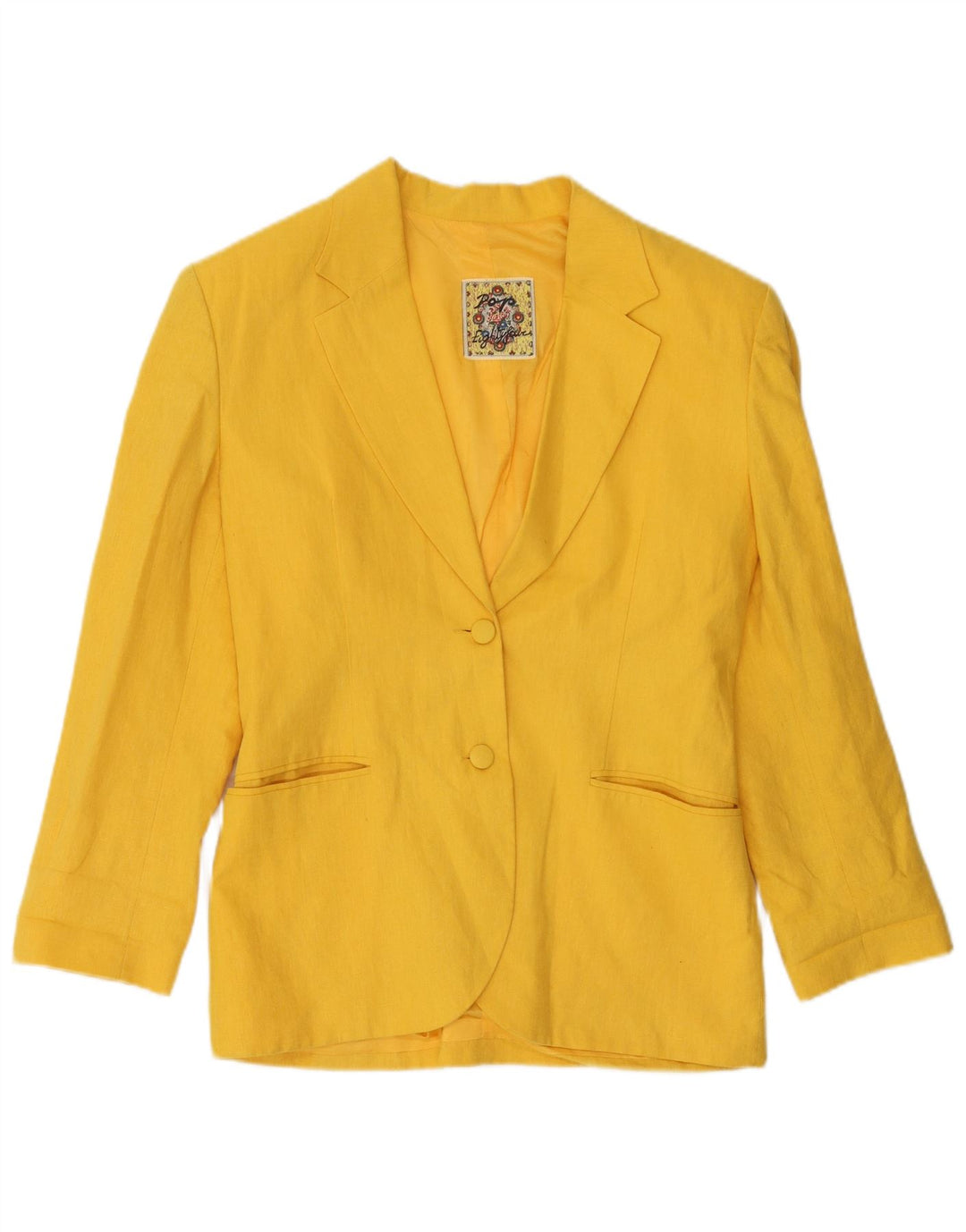 POP 84 Chaqueta tipo blazer de 2 botones para mujer UK 40 Medium Yellow Linen