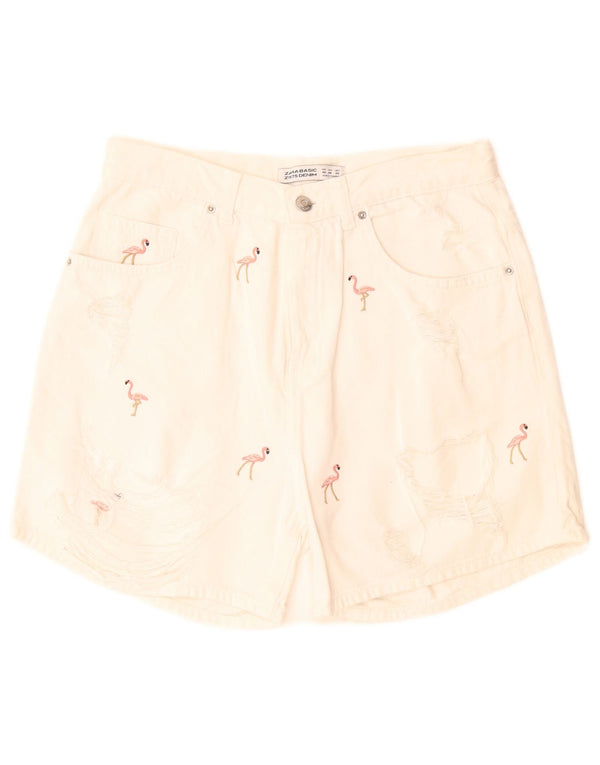 Zara Mujer Shorts De Mezclilla Con Estampado Abstracto EU 40 Medium W28 Off White
