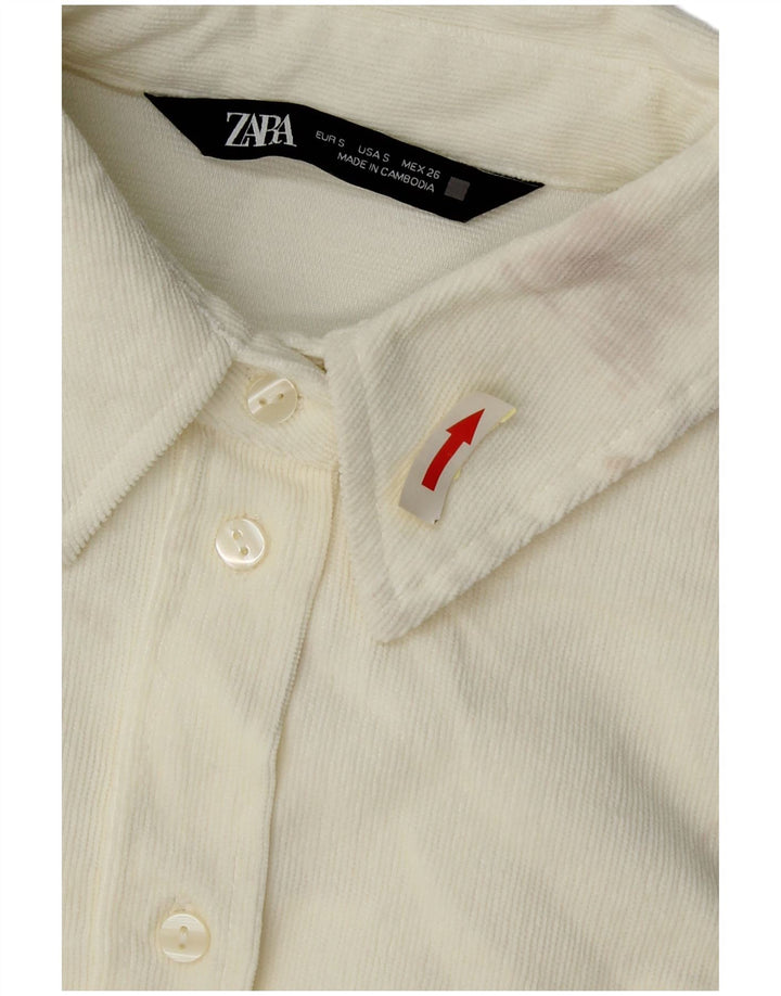 Zara Mujer Camisa De Pana Extragrande UK 10 Small Off White Poliéster
