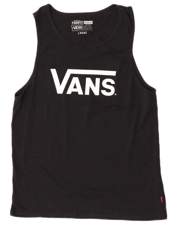 Vans Camiseta sin mangas con gráfico de corte clásico para hombre, tamaño grande, algodón negro