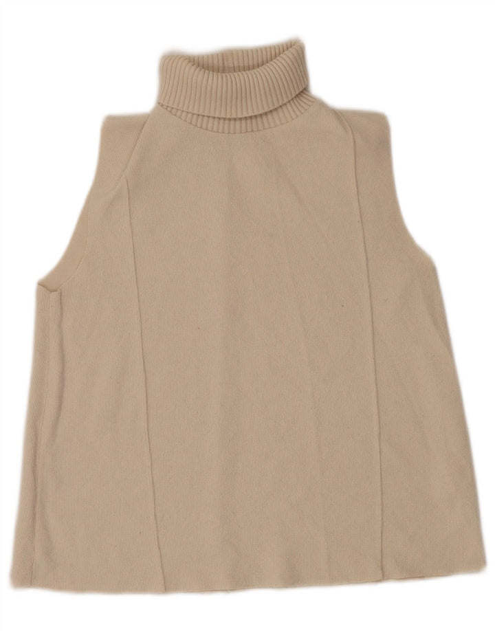 Zara Mujer Roll Neck Vest Tank Top UK 40 Mediano Off White Poliéster