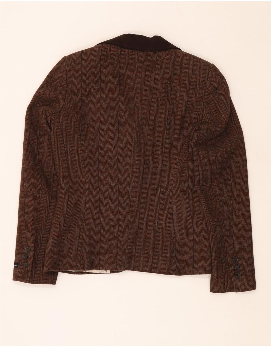 BARBOUR Chaqueta tipo blazer de 1 botón para mujer UK 10 Small Brown Herringbone Wool