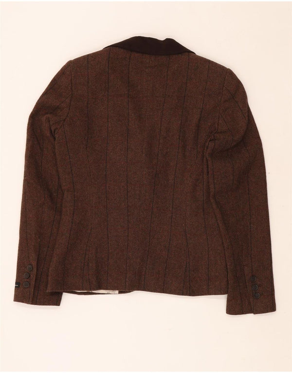 BARBOUR Chaqueta tipo blazer de 1 botón para mujer UK 10 Small Brown Herringbone Wool