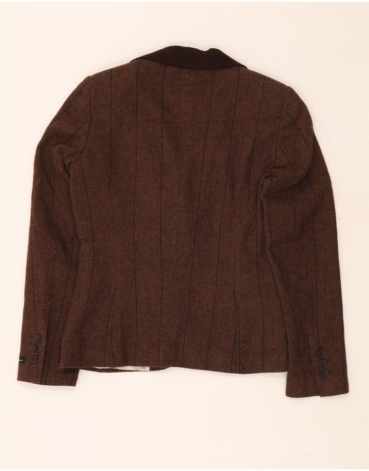 BARBOUR Chaqueta tipo blazer de 1 botón para mujer UK 10 Small Brown Herringbone Wool