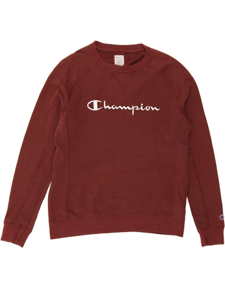 CHAMPION Mens Moyen Graphic Sweatshirt Jumper Medium Maroon Cotton Vintage Champion and Second-Hand Champion from Messina Hembry 