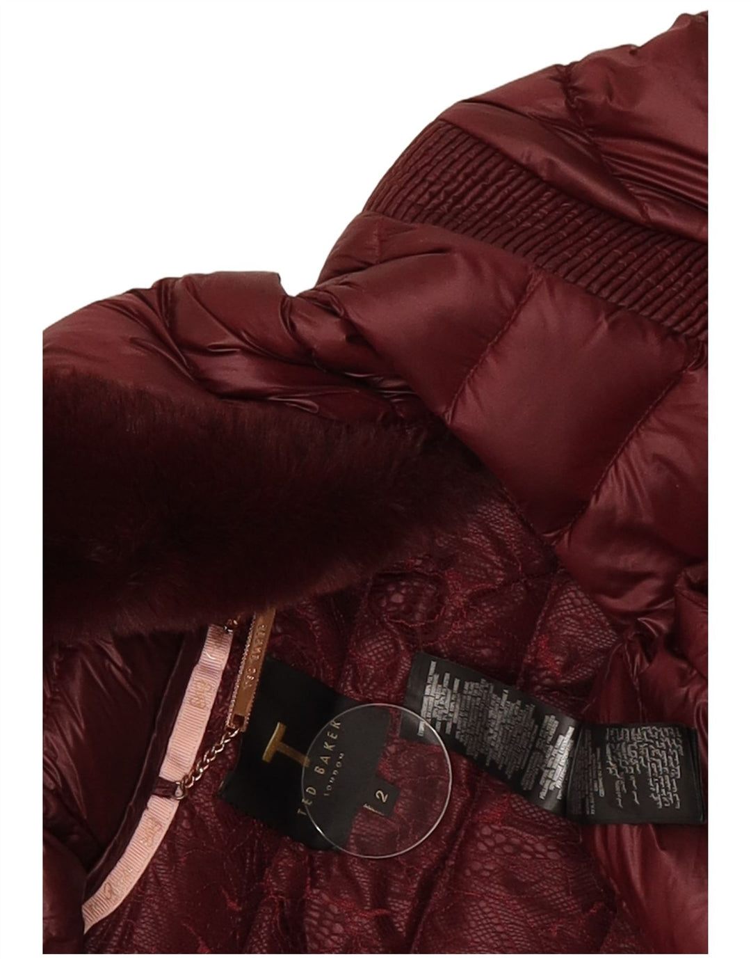 Ted Baker Abrigo acolchado con capucha para mujer Talla 2 Small Poliamida burdeos
