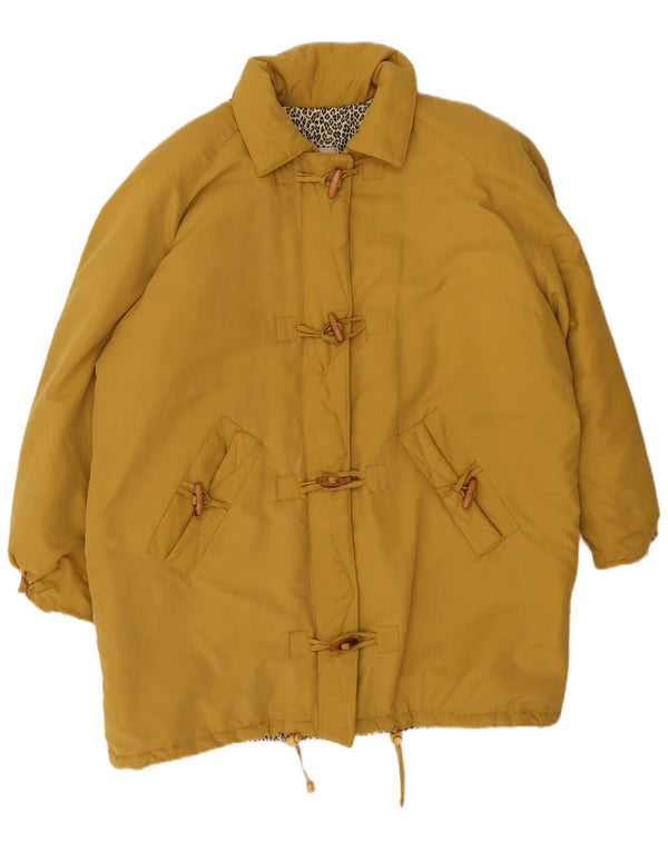Vintage mujer suelta ajuste acolchado abrigo Reino Unido 20 2XL poliéster amarillo