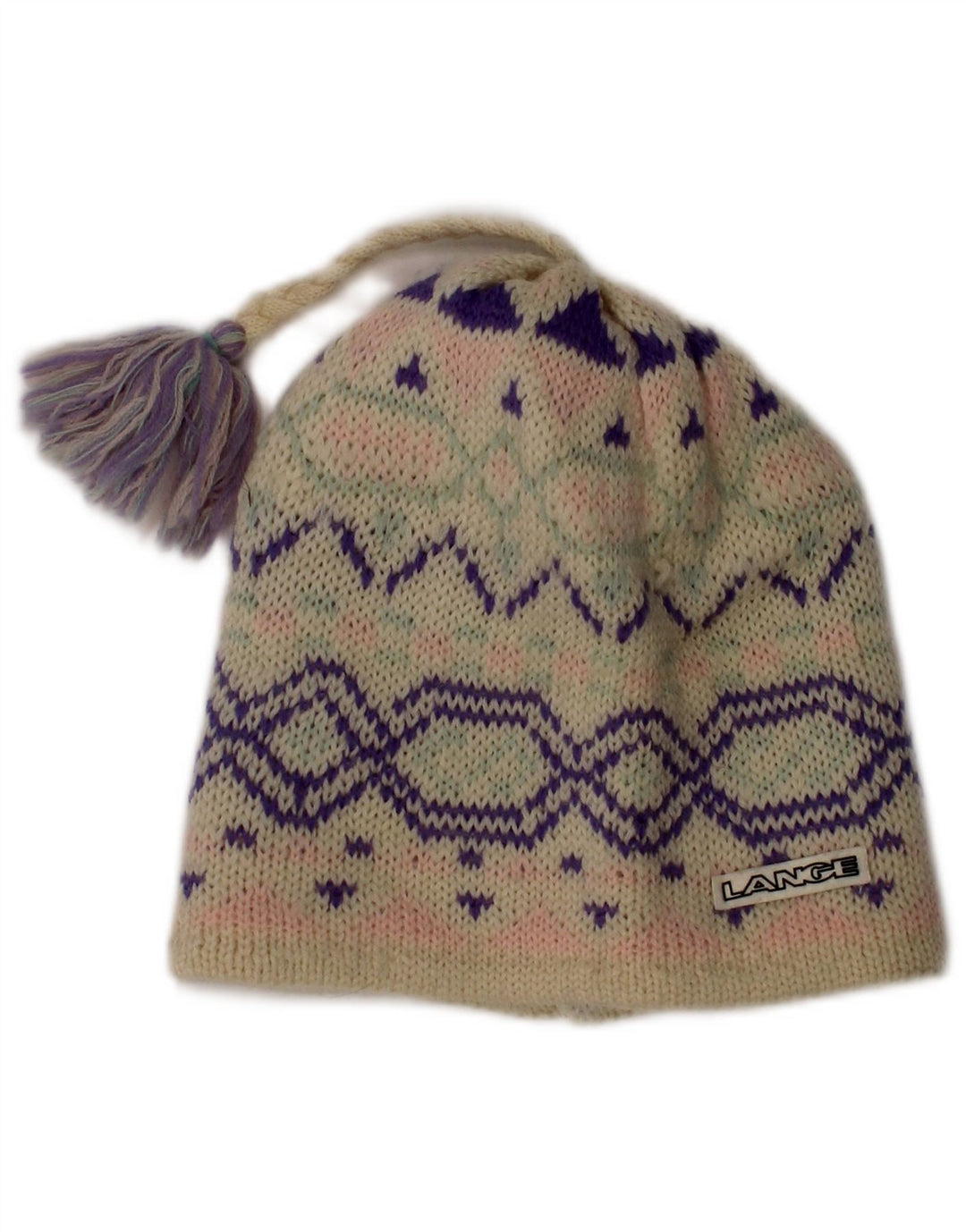 Vintage mujer gorro sombrero un tamaño de lana blanca Fair Isle
