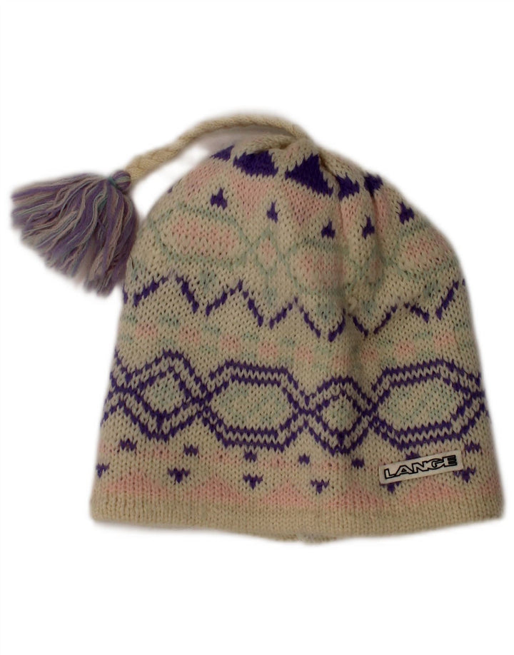 Vintage mujer gorro sombrero un tamaño de lana blanca Fair Isle
