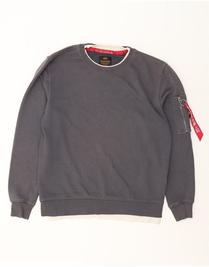 Alpha Industries Sudadera Gráfica para Hombre Jersey Pequeño Algodón Gris