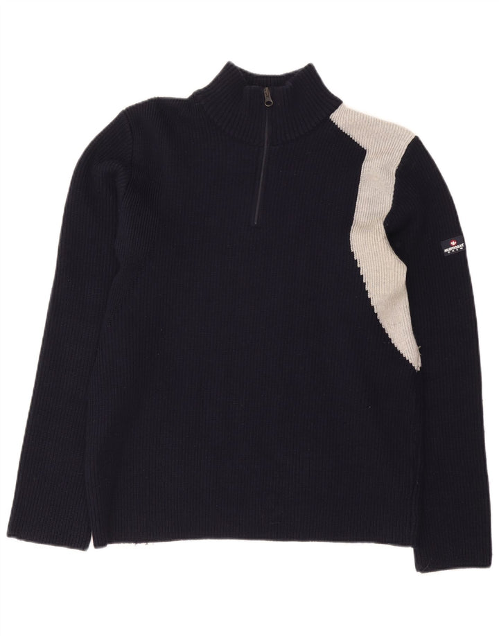 Murphy & Nye - Jersey para hombre con cuello y cremallera, talla pequeña, de lana en bloques de color azul marino