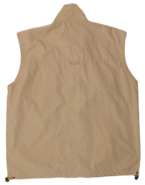 VINTAGE Hombres Utility Gilet Reino Unido 40 Poliéster Beige Grande