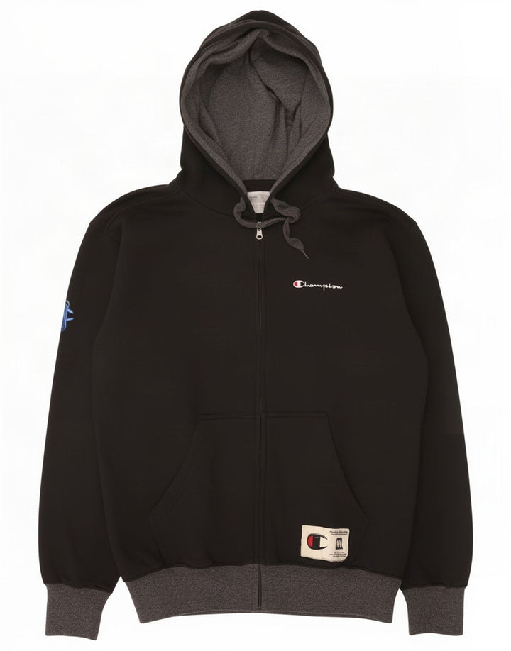 Champion Sudadera con capucha y cremallera para hombre Suéter mediano de algodón negro
