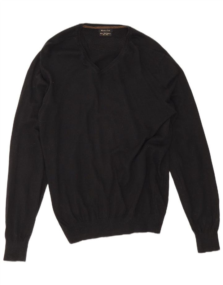 Massimo Dutti Jersey Hombre Cuello Pico XL Negro Algodón