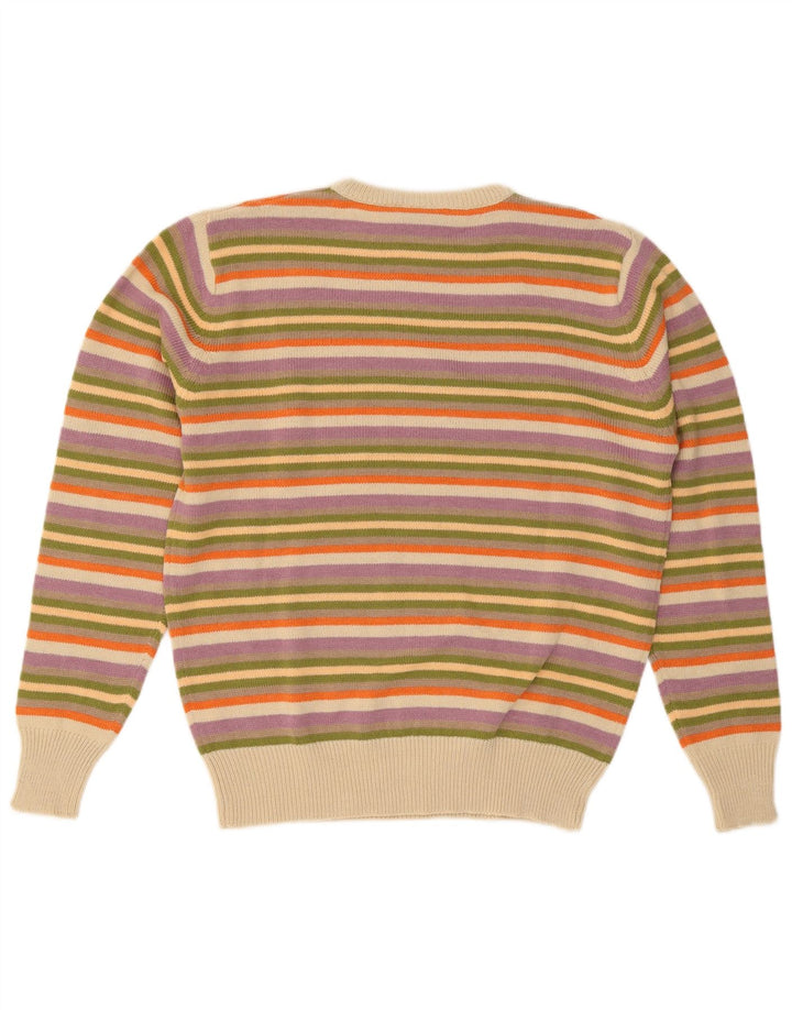 Vintage hombres cuello redondo jersey suéter grande multicolor rayas acrílico
