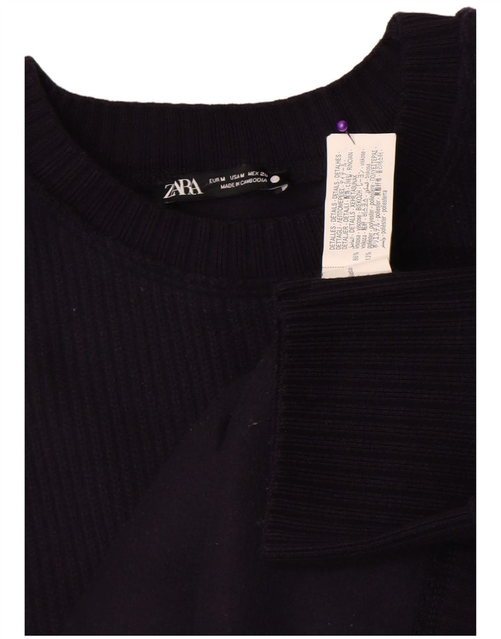 Zara - Jersey de cuello redondo para mujer, talla 40, talla mediana, viscosa, color azul marino