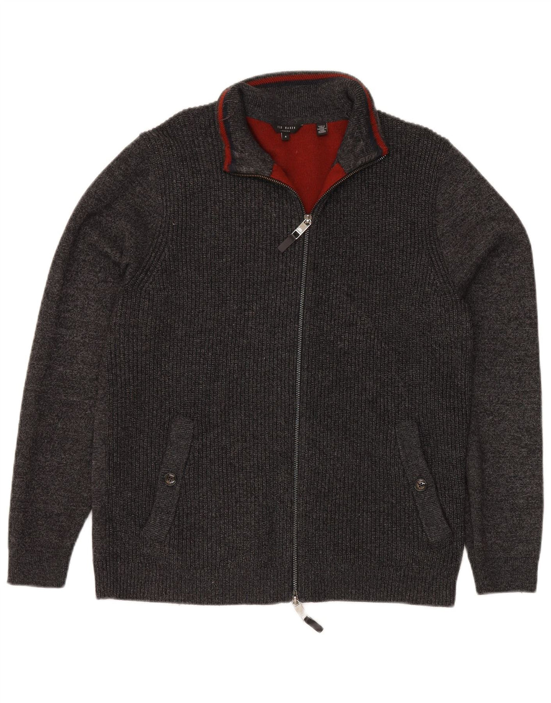 TED BAKER Suéter tipo cárdigan para hombre Talla 4 Poliéster gris grande