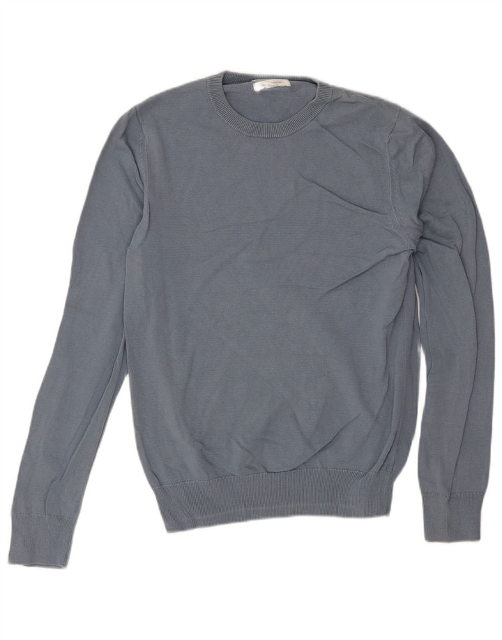 Marks & Spencer Jersey con cuello redondo para hombre, talla pequeña, algodón azul