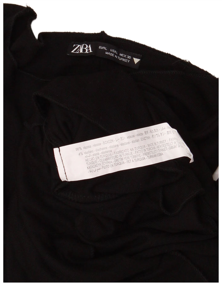 Zara Mujer Crop Top Manga Larga UK 44 Grande Viscosa Negra