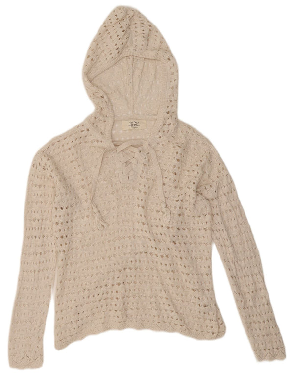 Fat Face Jersey de Ganchillo con Capucha de Gran tamaño para Mujer UK 10 Small White