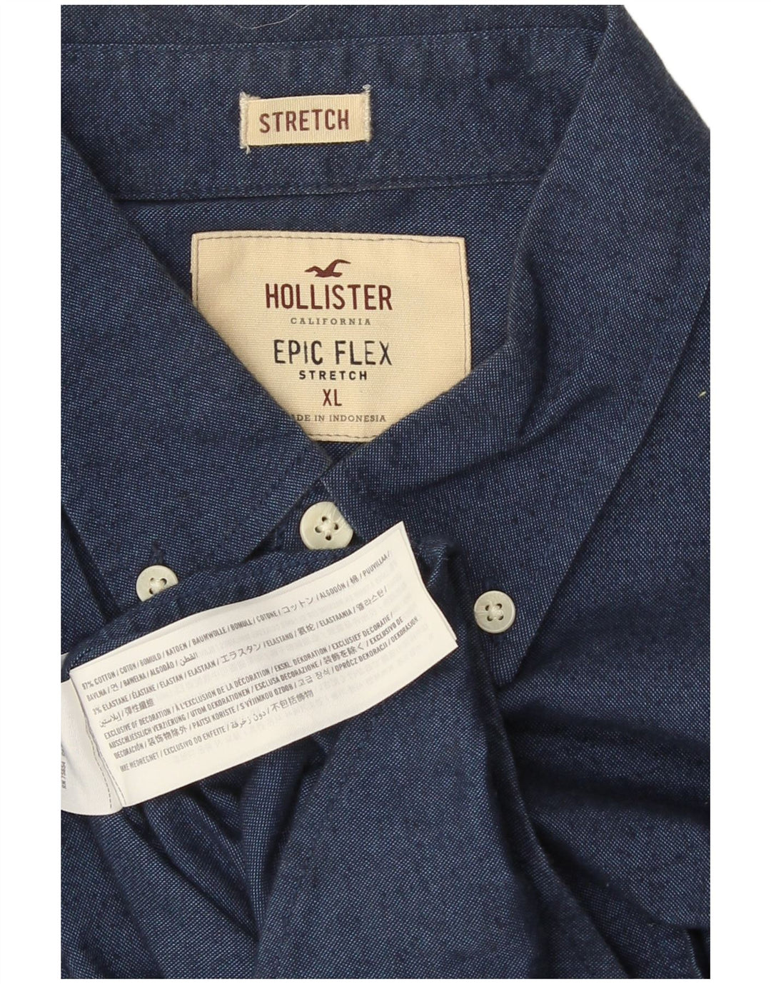 Camisa Hollister Hombre XL Algodón Azul