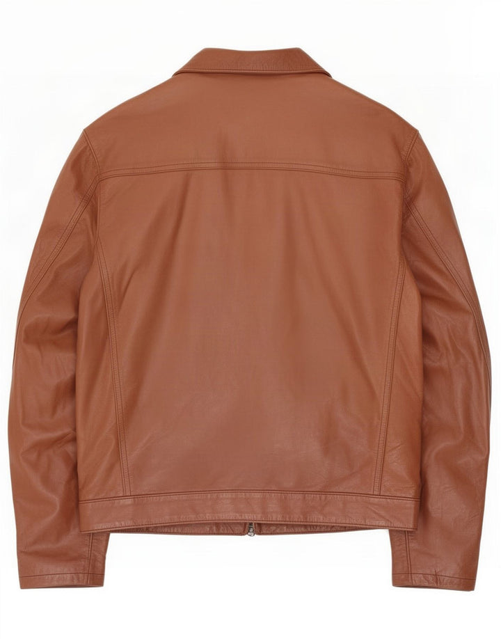 Chaqueta utilitaria de cuero vintage para hombre IT 50 Large Brown