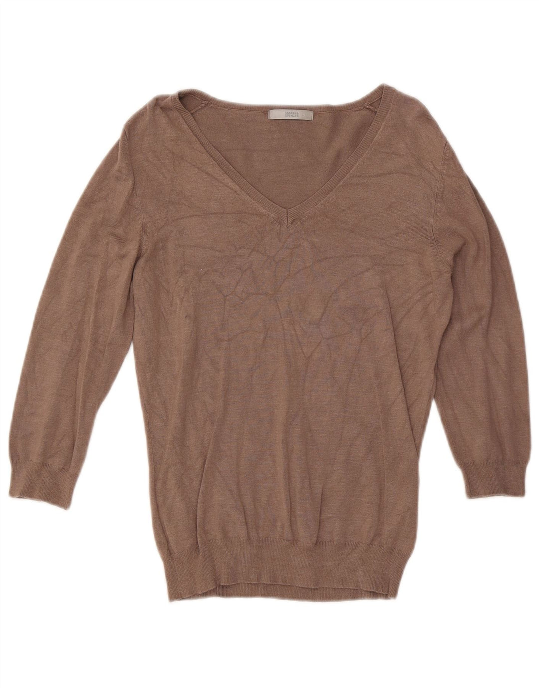 Marks & Spencer Jersey con cuello en V para mujer UK 42 Viscosa marrón medio
