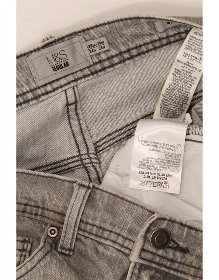 Marks & Spencer Vaqueros rectos regulares para hombre W34 L29 Algodón gris