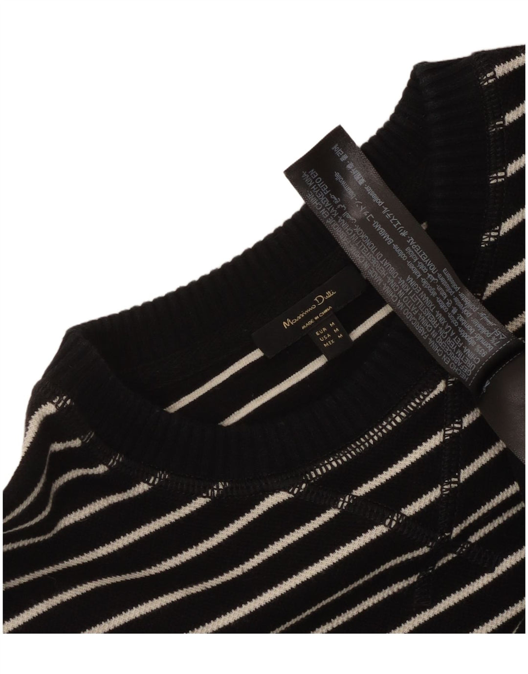 Massimo Dutti Top Mujer Manga Larga UK 44 Mediano Negro Rayas Algodón