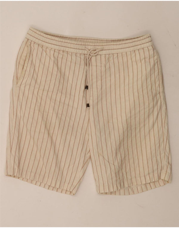 Zara Hombre Pantalones Cortos Chinos Grande W32 Algodón A Rayas Beige