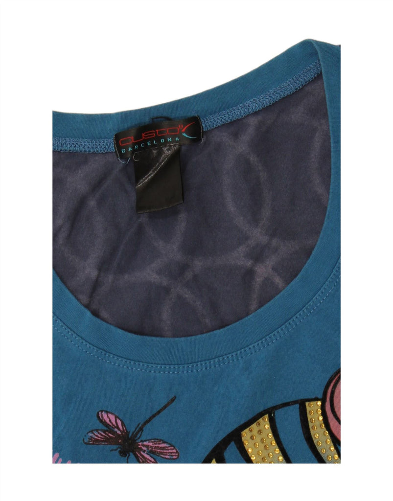 CUSTO BARCELONA Womens Graphic T-Shirt Top UK 12 Medium Navy Blue Vintage Custo Barcelona and Second-Hand Custo Barcelona from Messina Hembry 
