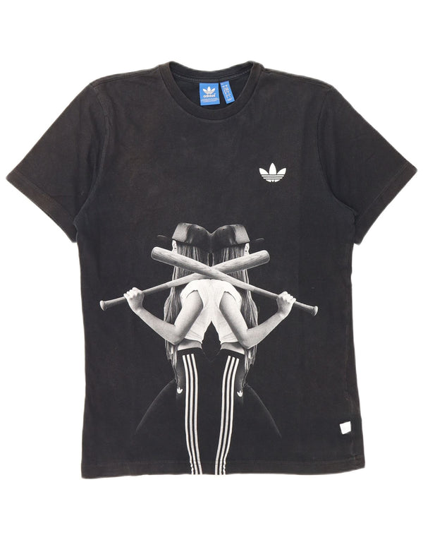 Adidas - Camiseta gráfica para hombre, talla pequeña, algodón negro