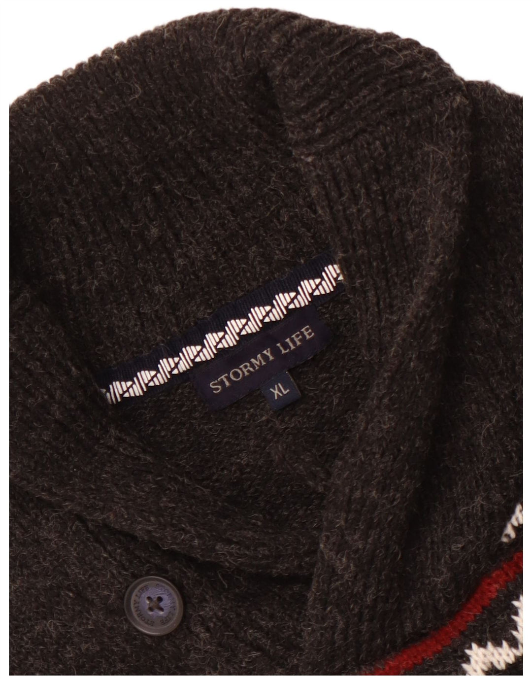 Vintage hombres chal cuello jumper suéter medio gris Fair Isle