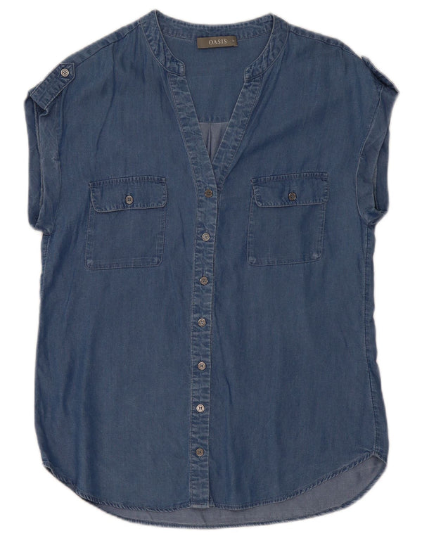 Camisa vaquera extragrande militar de manga corta para mujer Oasis UK 10 Small Blue
