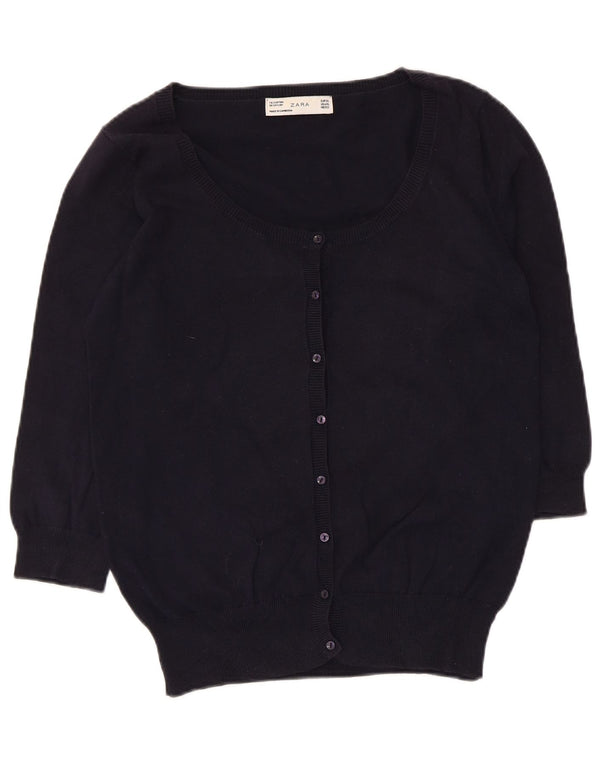 Zara Mujer Cárdigan Manga 3/4 Suéter UK 40 XL Algodón Azul Marino