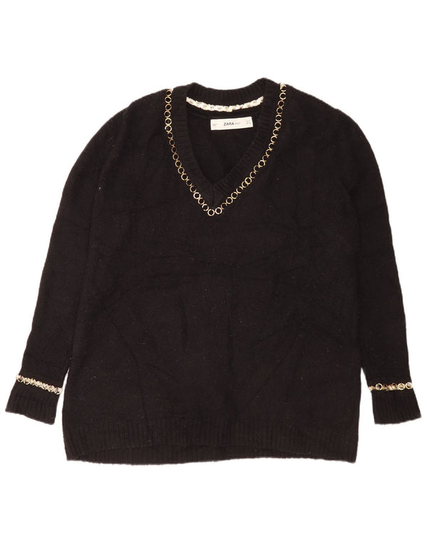 Zara Mujer Suéter De Gran Tamaño Con Cuello En V Reino Unido 10 Pequeño Acrílico Negro